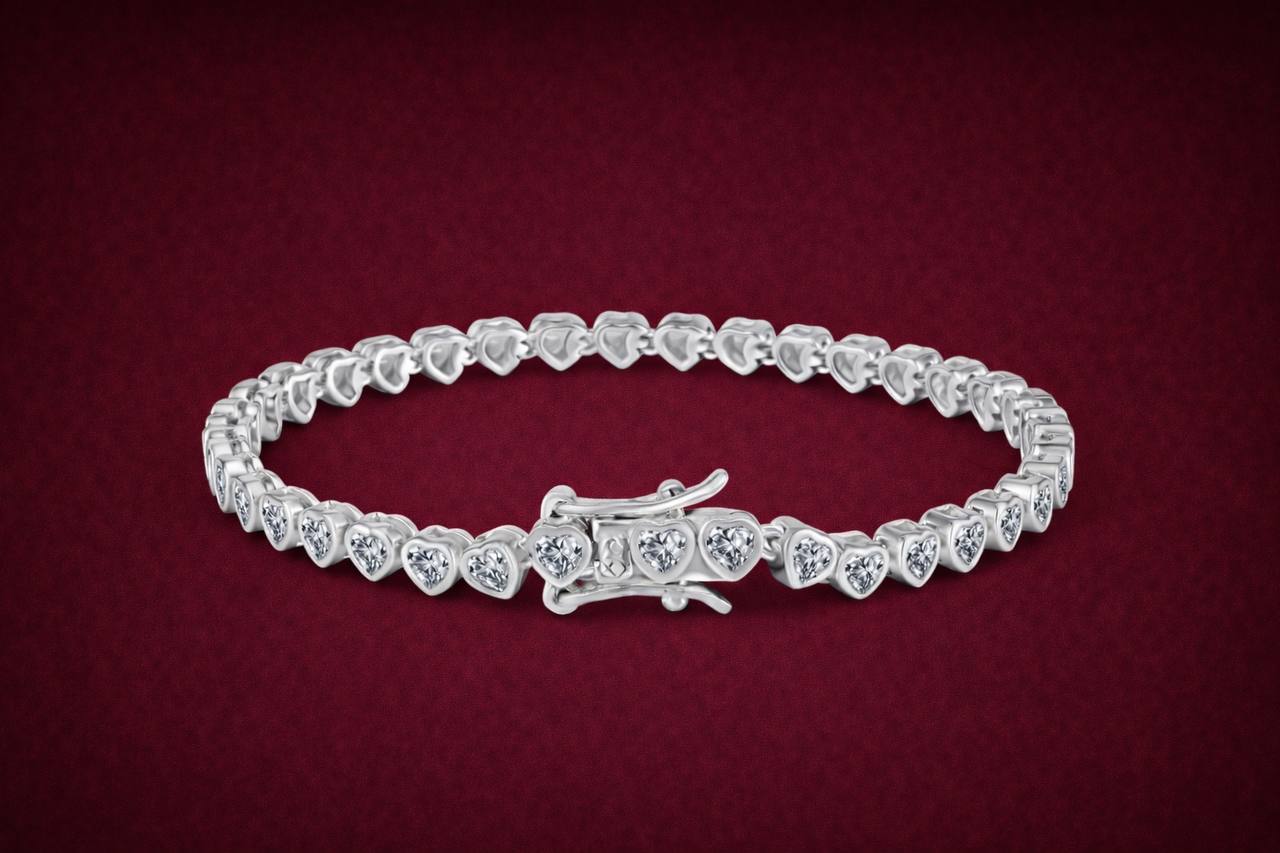 Silver Heart Tennis Bracelet 3 mm with Cubic Zirconia – pearlcode