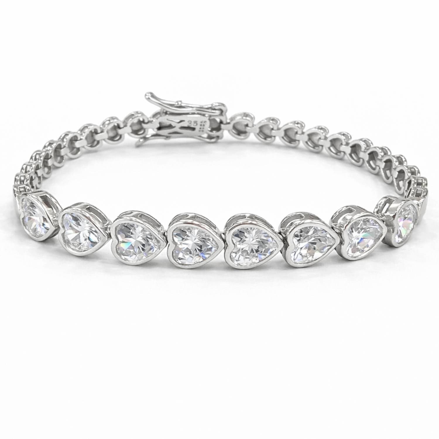 Statement Silver Heart Tennis Bracelet 5 mm With Cubic Zirconia