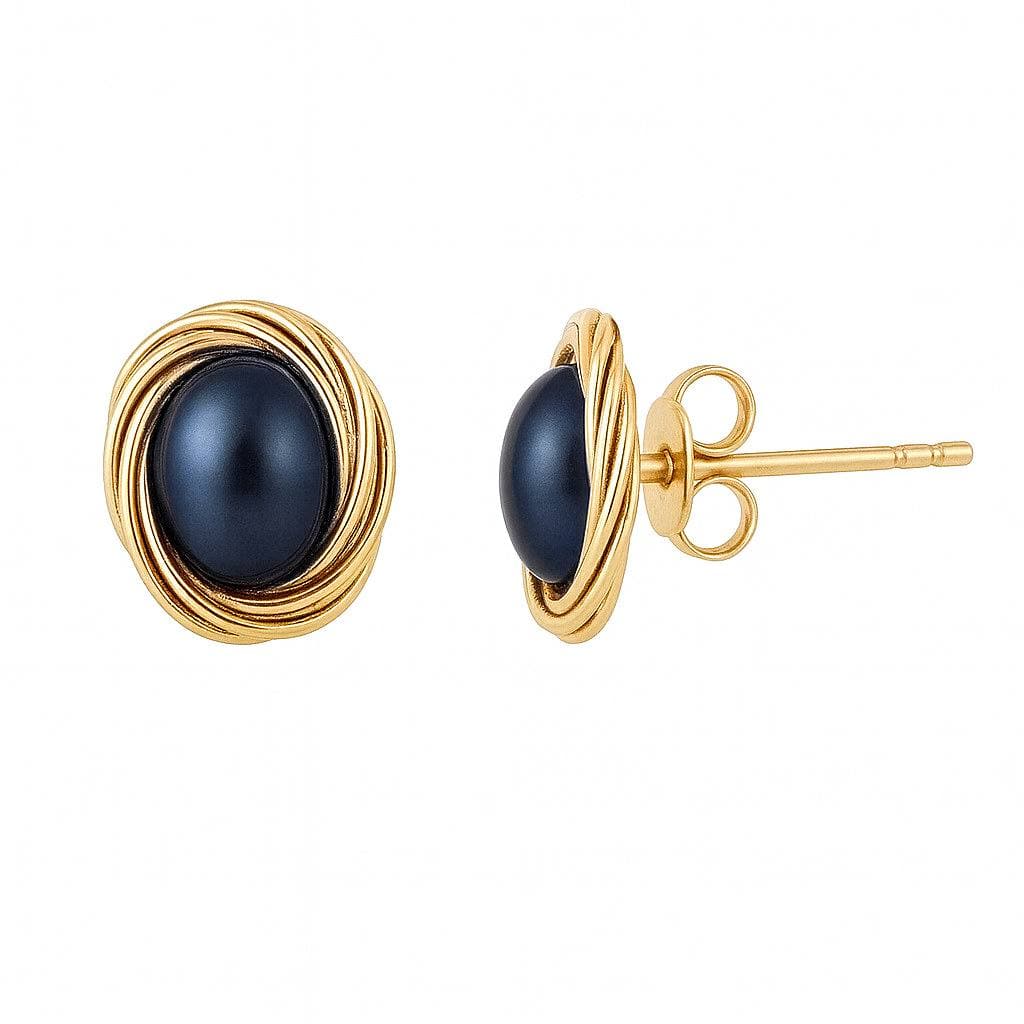 Formal black pearl stud earrings, gold-filled photo