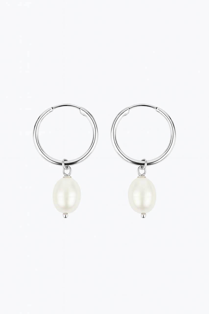 Hoop Earrings with Baroque Pearl, Silver photo
