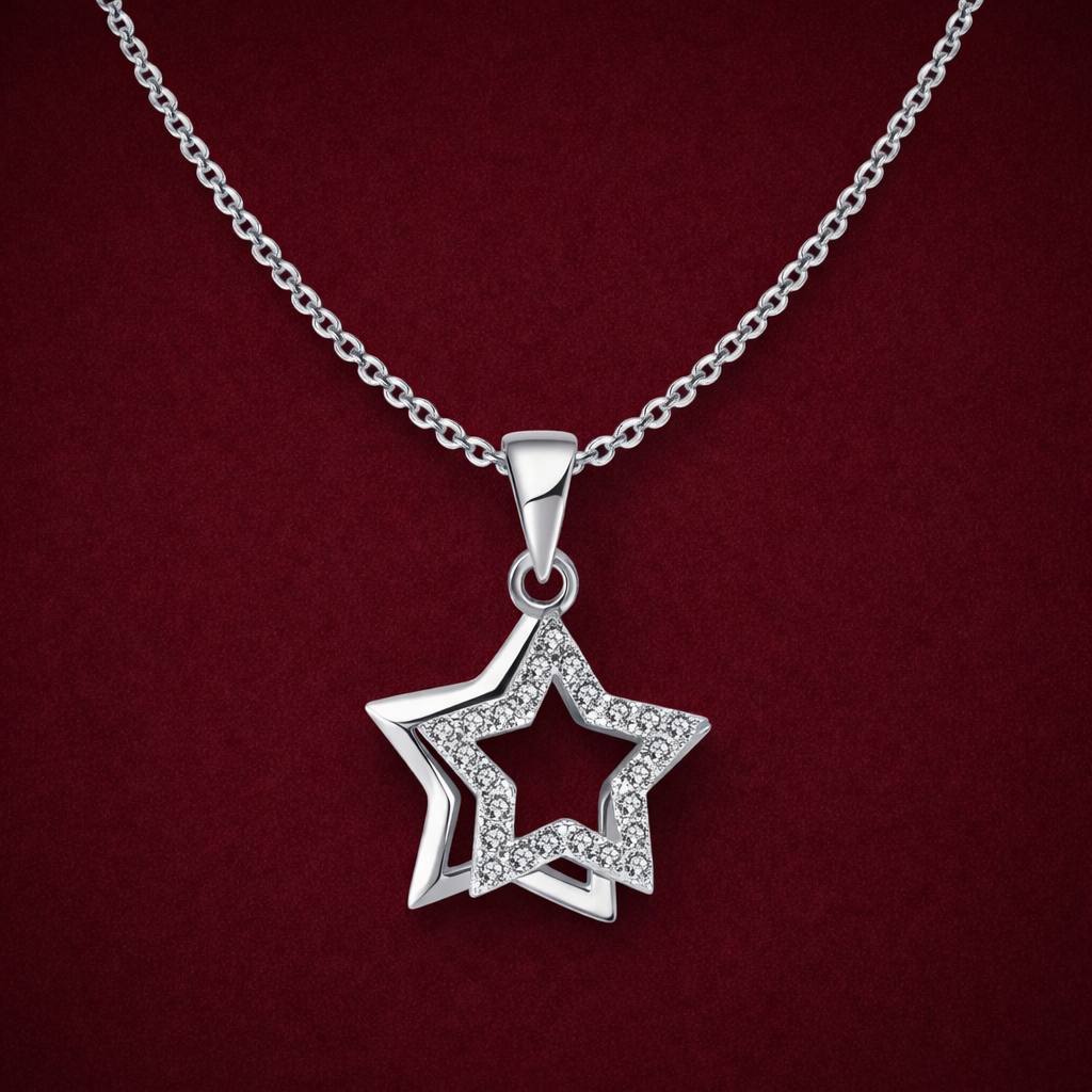 Star Pendant with Cubic Zirconia – 45 cm Silver Necklace – pearlcode