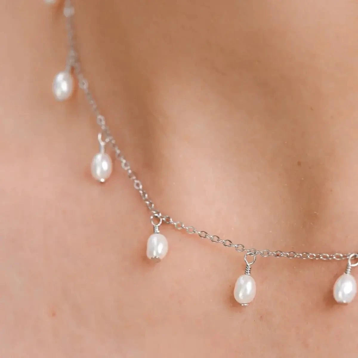 Silver Chain Necklace with White Pearls – pearlcode
