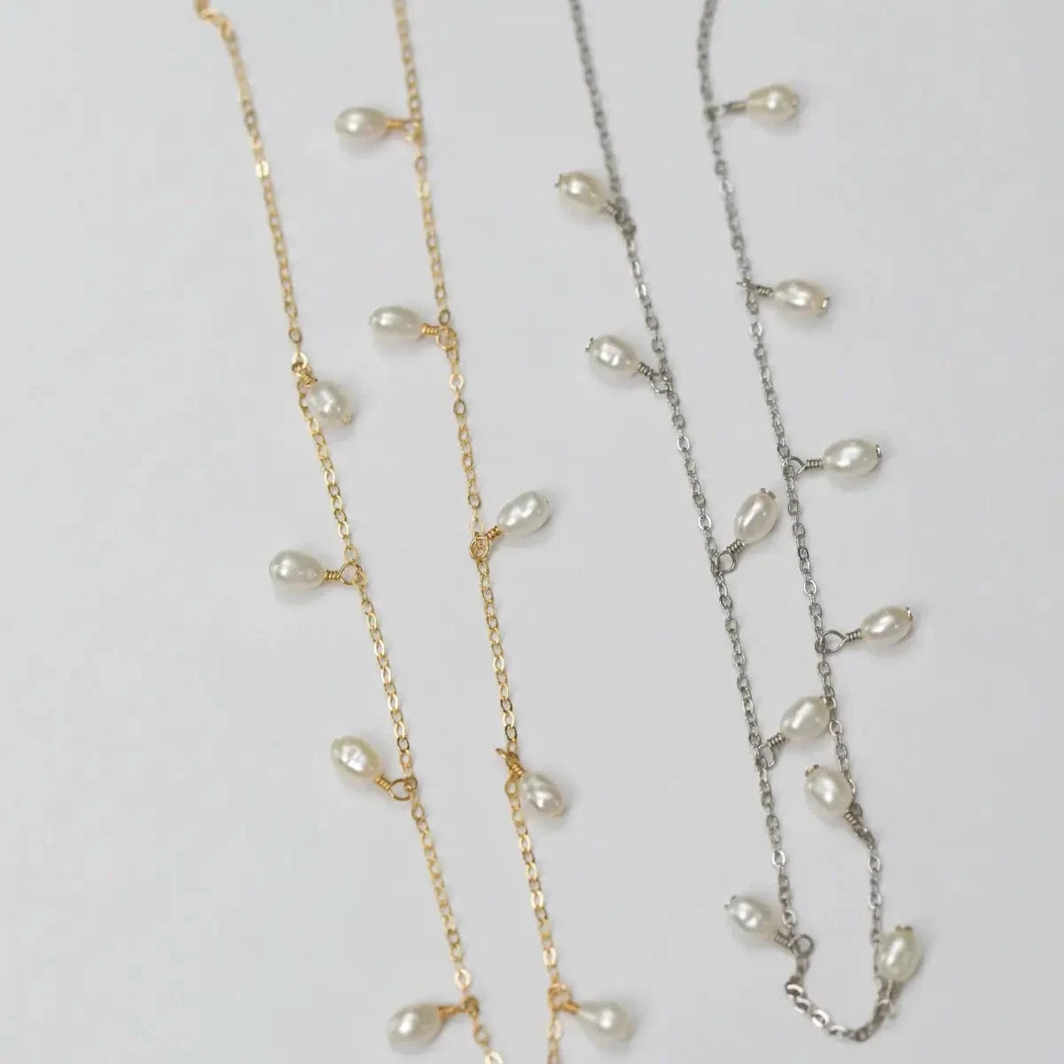 Silver Chain Necklace with White Pearls – pearlcode