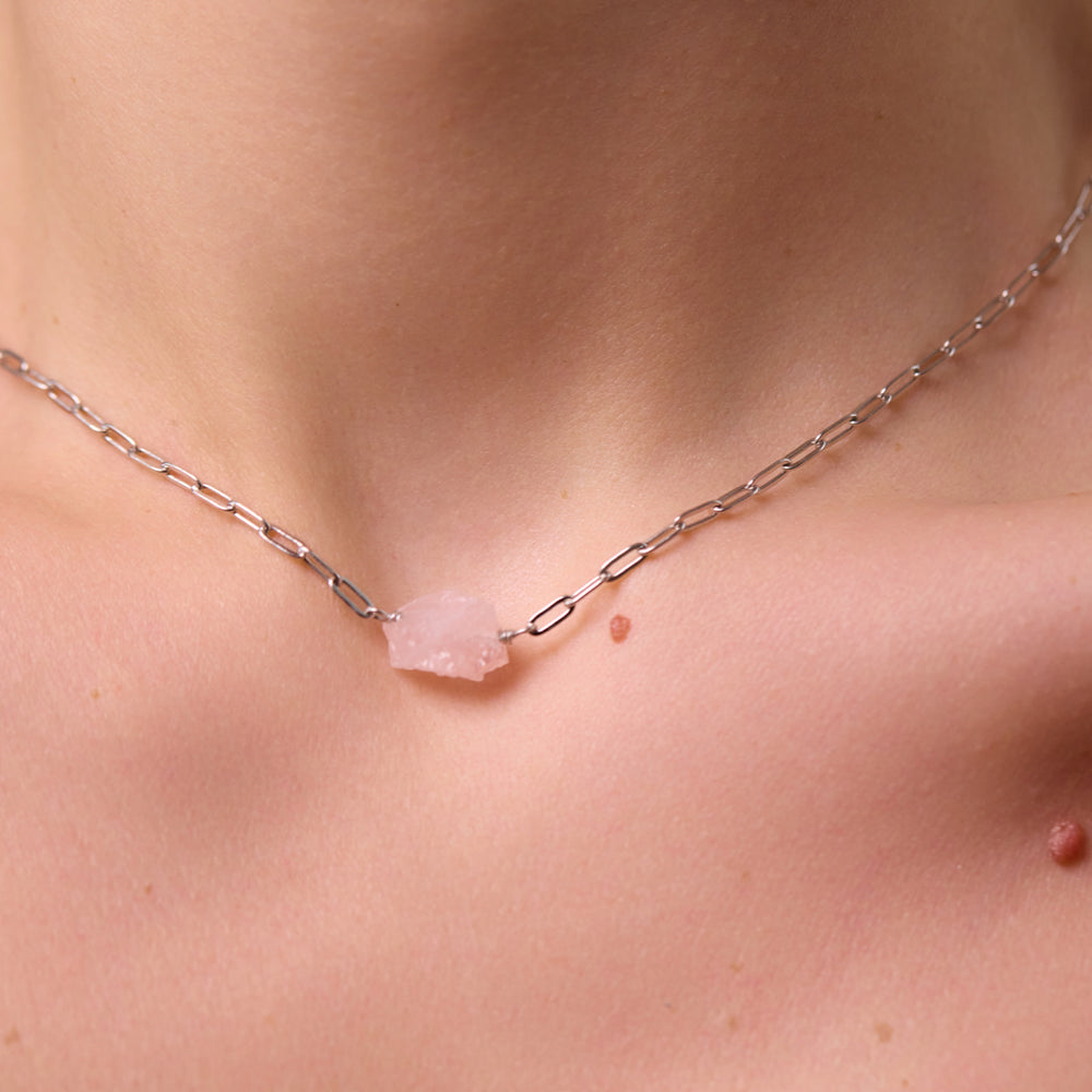 Candy Blush pink quartz necklace, silver