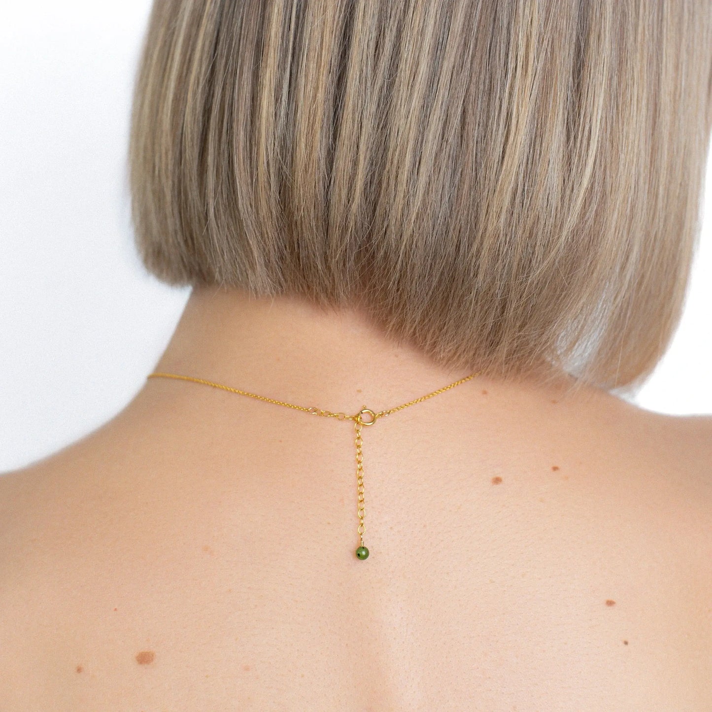 Chain with Jade Stone Pendant, Gold-Filled metal, clasp with chain and jade gem