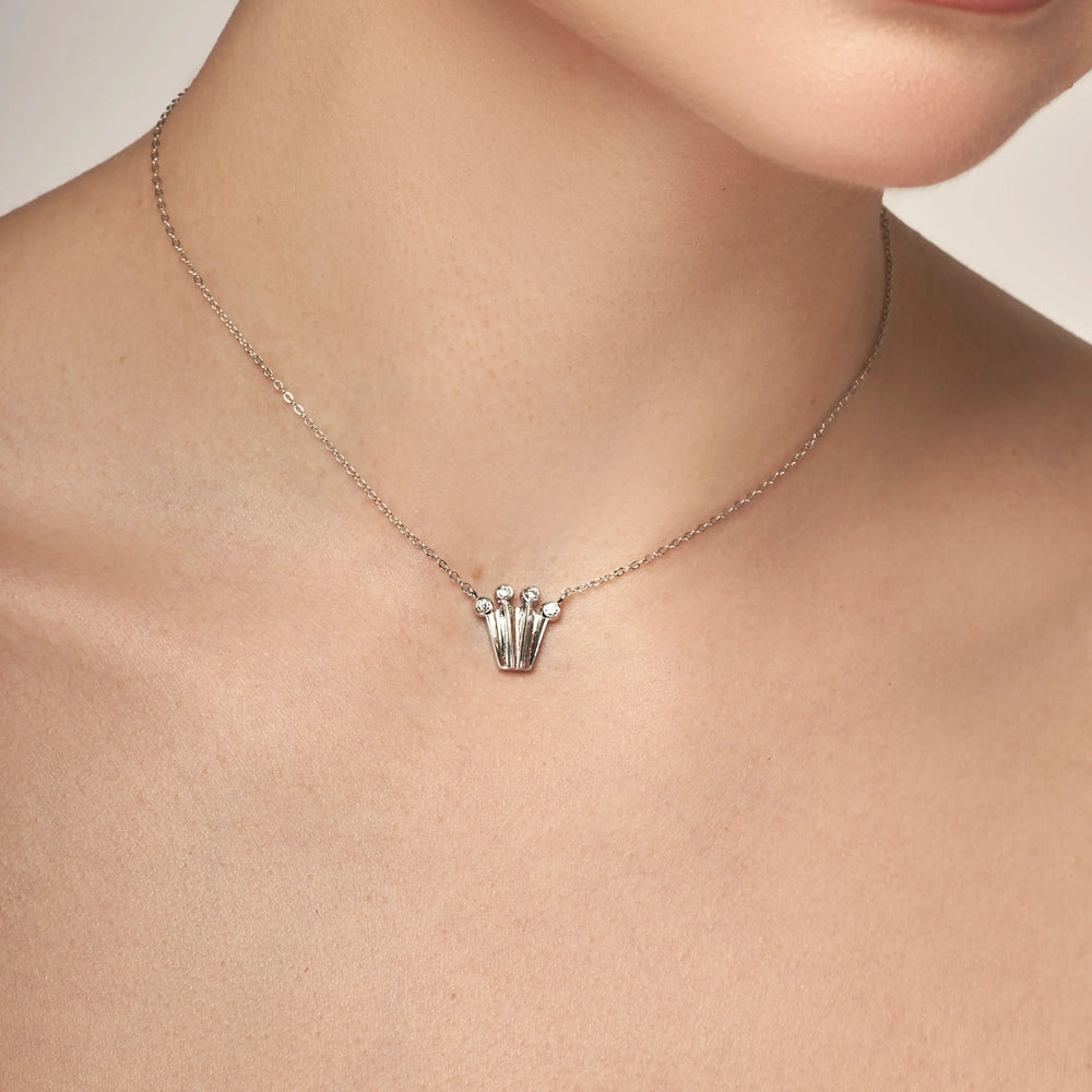
                  
                    Silver chain necklace with a crown form pendant with lab-grown diamonds
                  
                