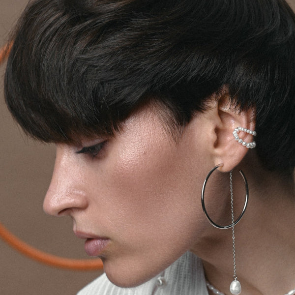 White pearl Cuff and hoop earrings by Pearl Code