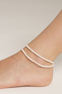Floween Double Pearl Anklet with round white pearls