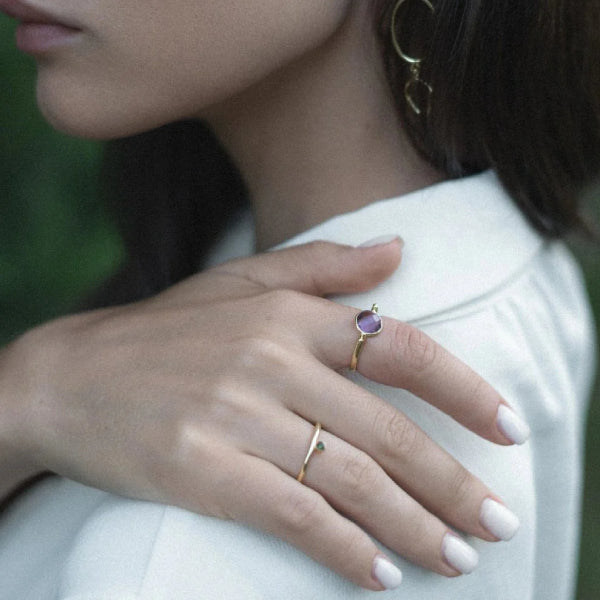 Gold Vermeil Amethyst Ring Muse with a natural 8 mm amethyst stone