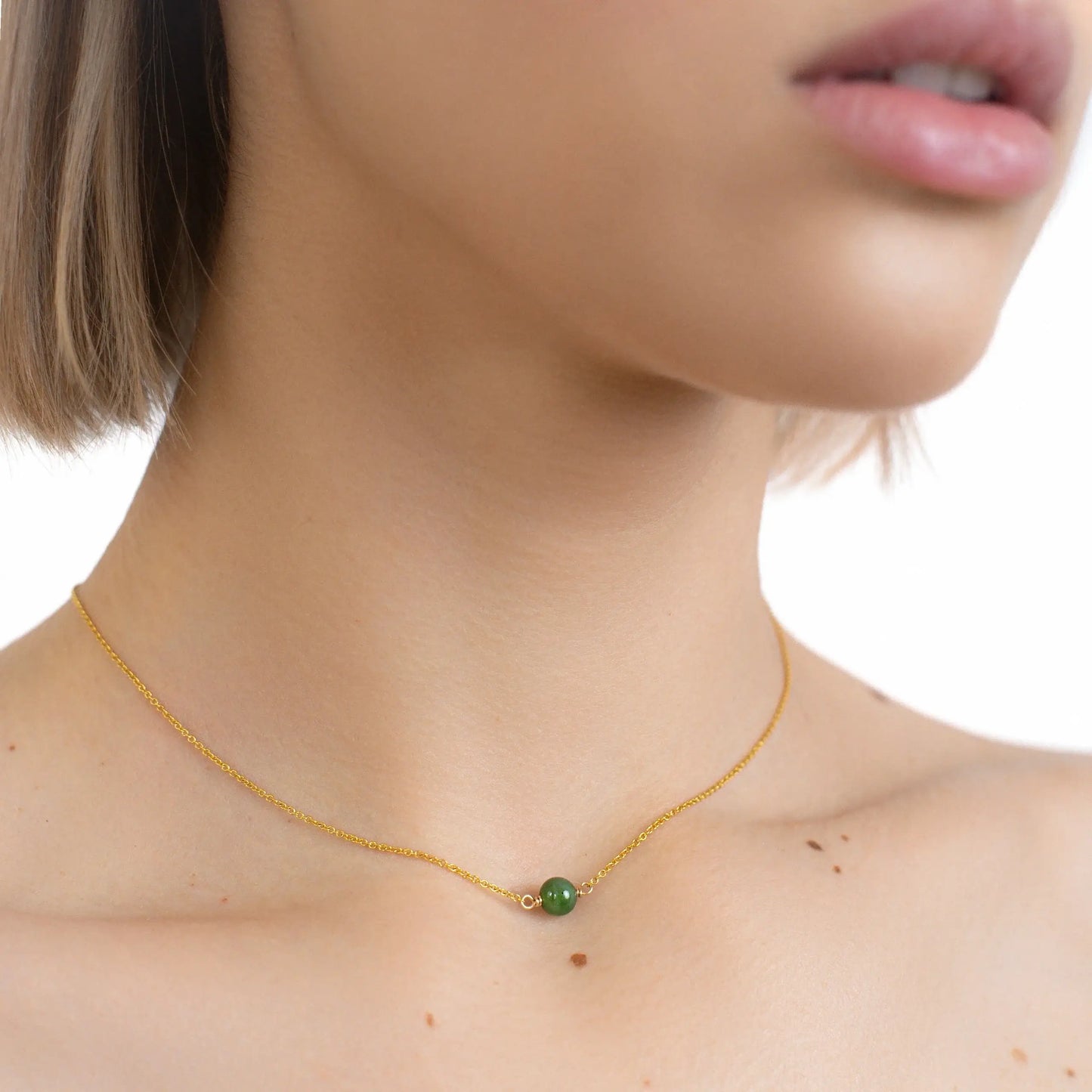 Chain with Jade Stone Pendant, Gold-Filled metal 