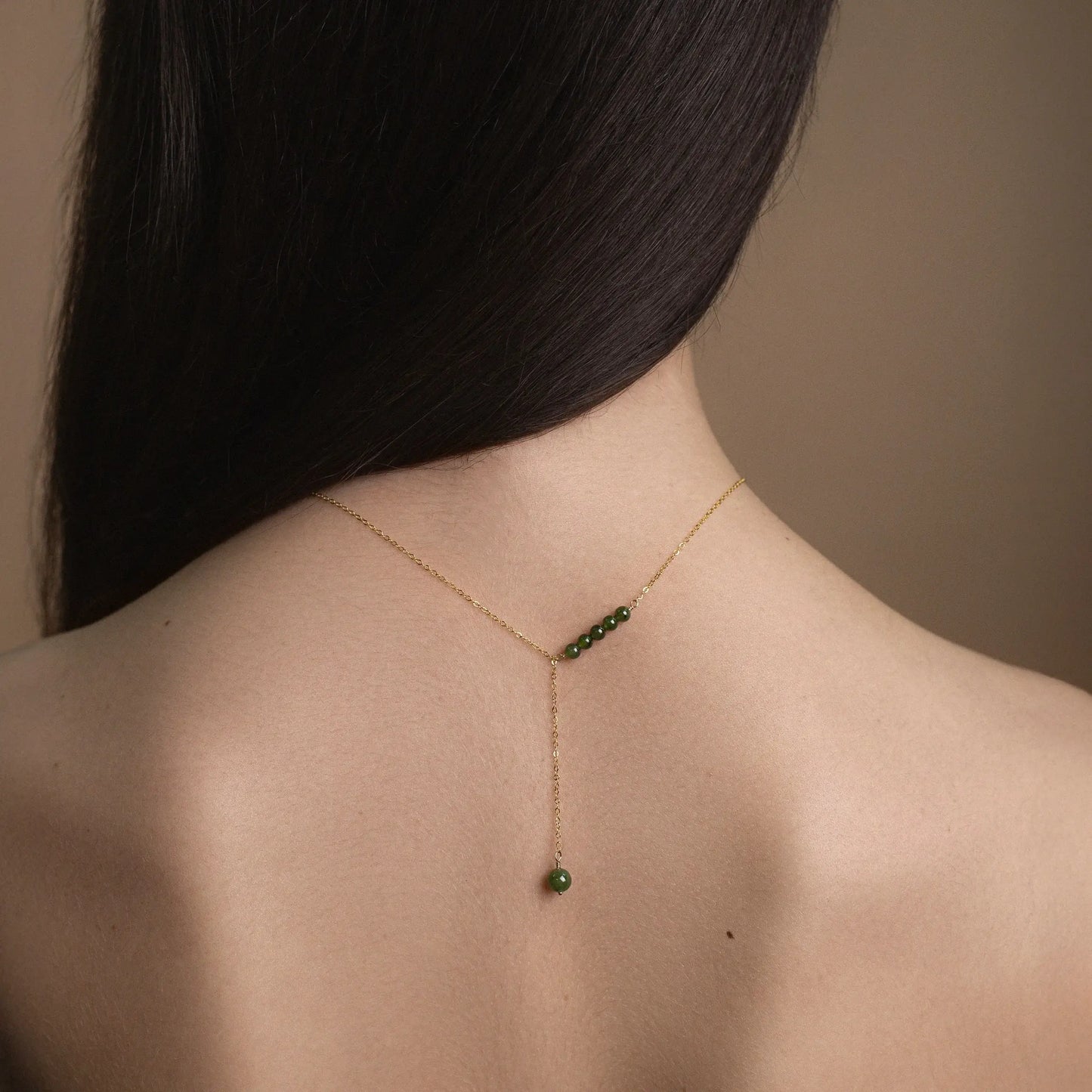 Gold-filled Chain with jade gemstones pendant 