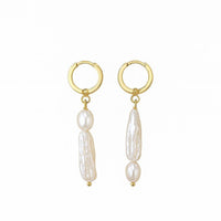 Gold Line Earrings with keshi and baroque pearls pearlcode.co