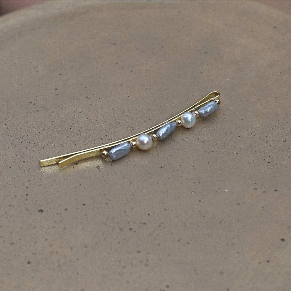 Grey rice pearl hair pin 6cm