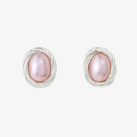 Formal pink pearl stud earrings, silver