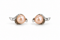 Petala Peach Pearl Silver Stud Earrings