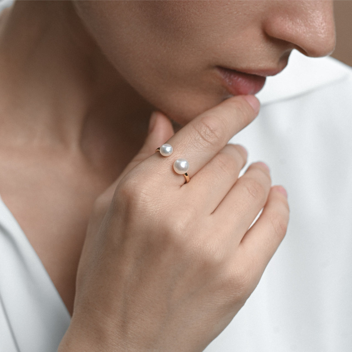 Gold-filled open ring with two white pearls 