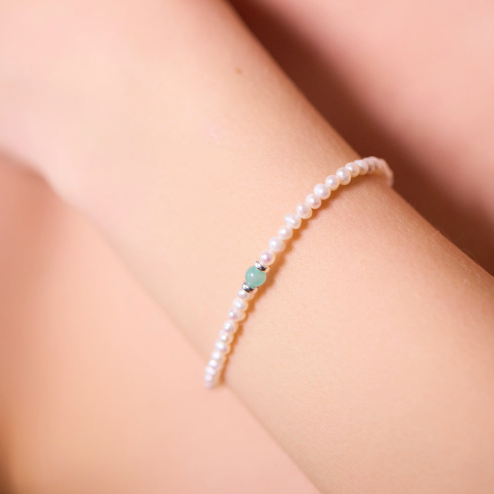 Minty Glow pearl bracelet with amazonite, silver