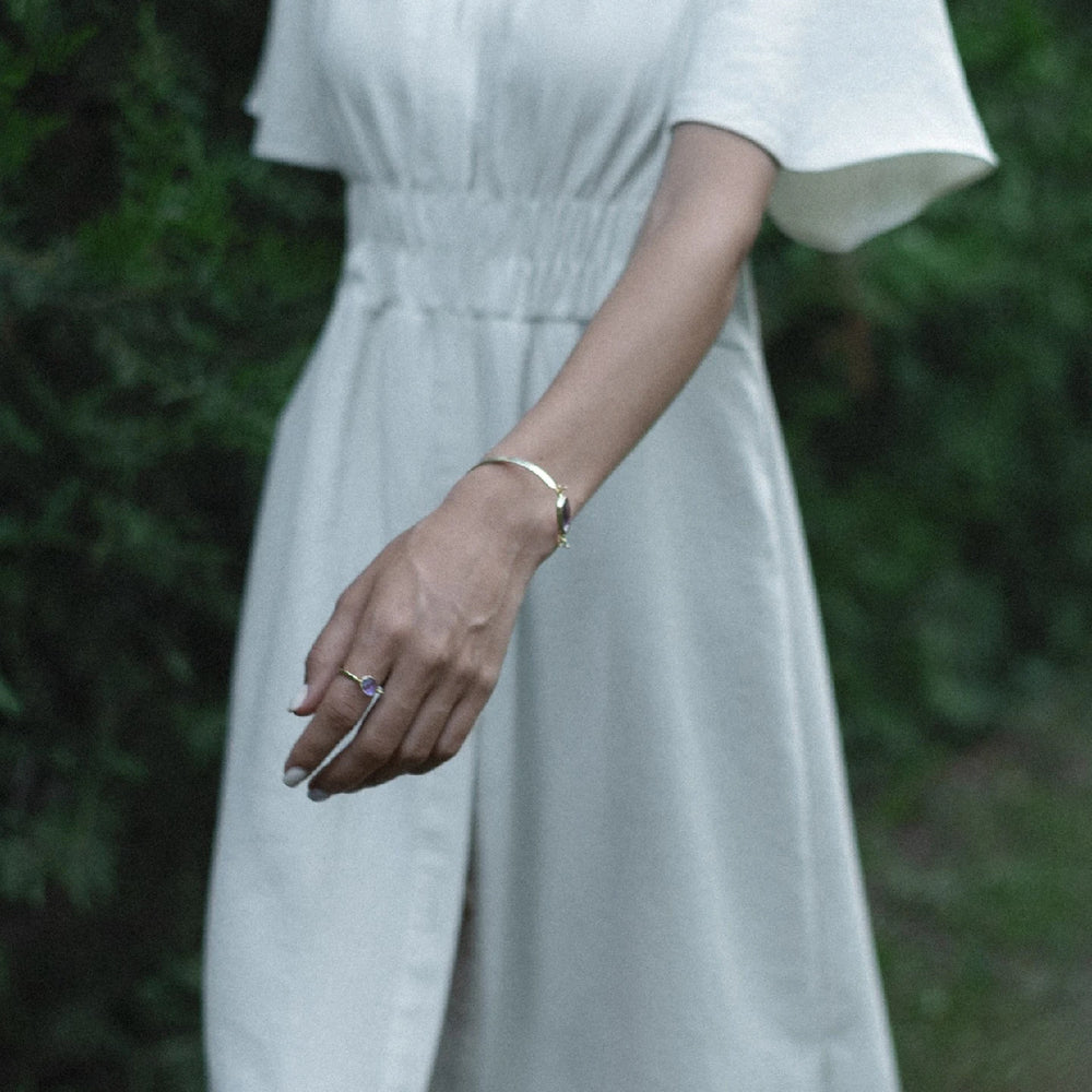 Bracelet and ring with amethyst gemstone, gold vermeil metal