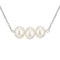 Pearl necklace with three pearls on silver chain
