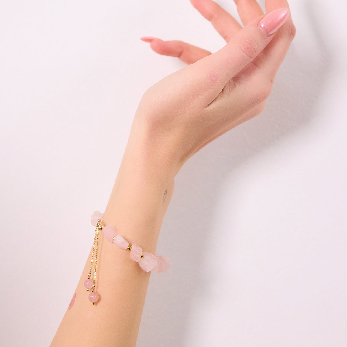 Rosy Glow pink quartz bracelet, gold-filled chain