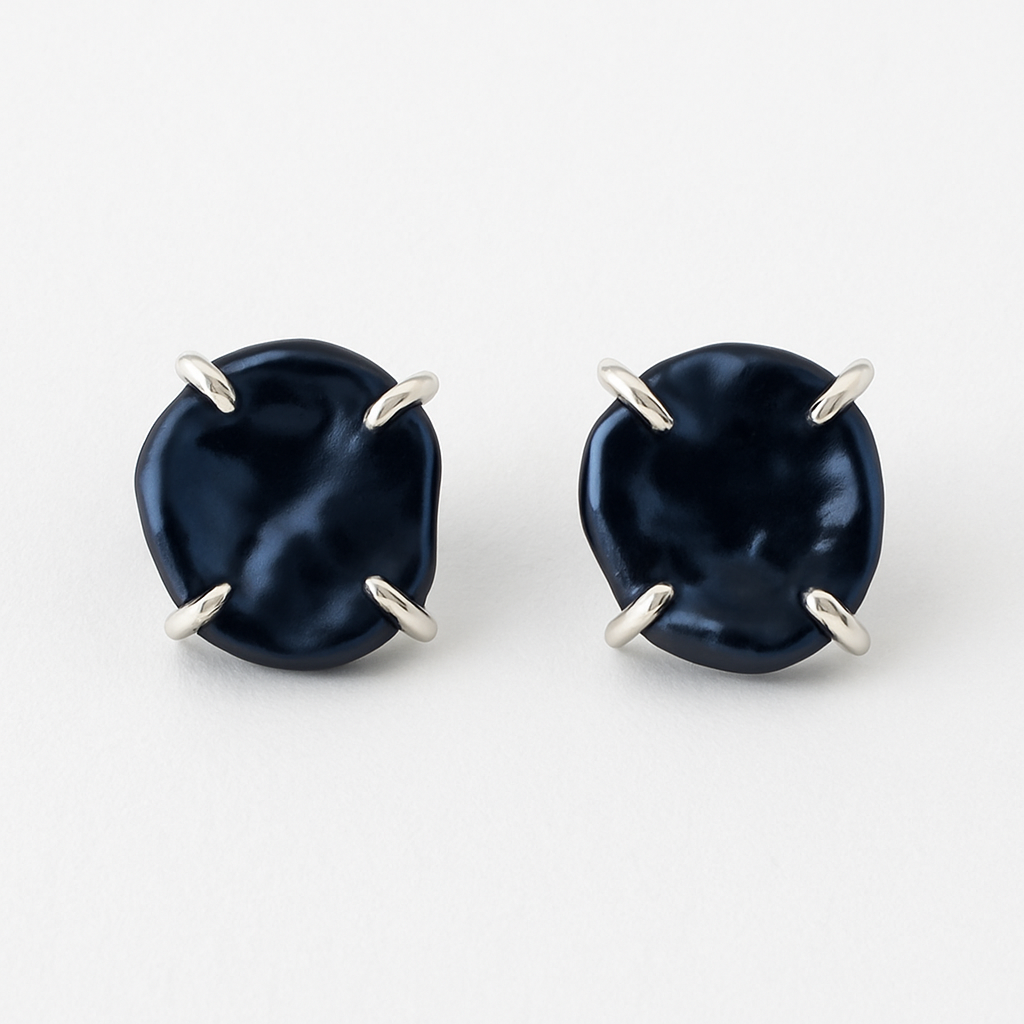 Rozeta Sunset black keshi earrings, silver studs
