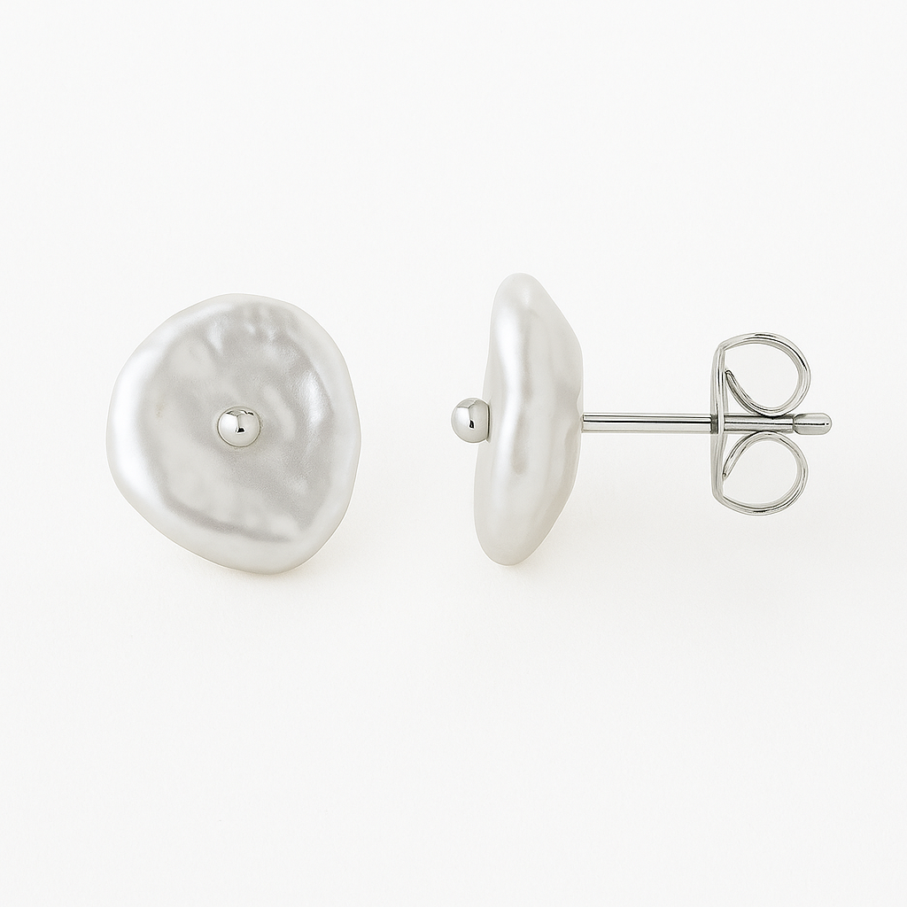 Rozeta Zenith keshi white pearl stud Earrings