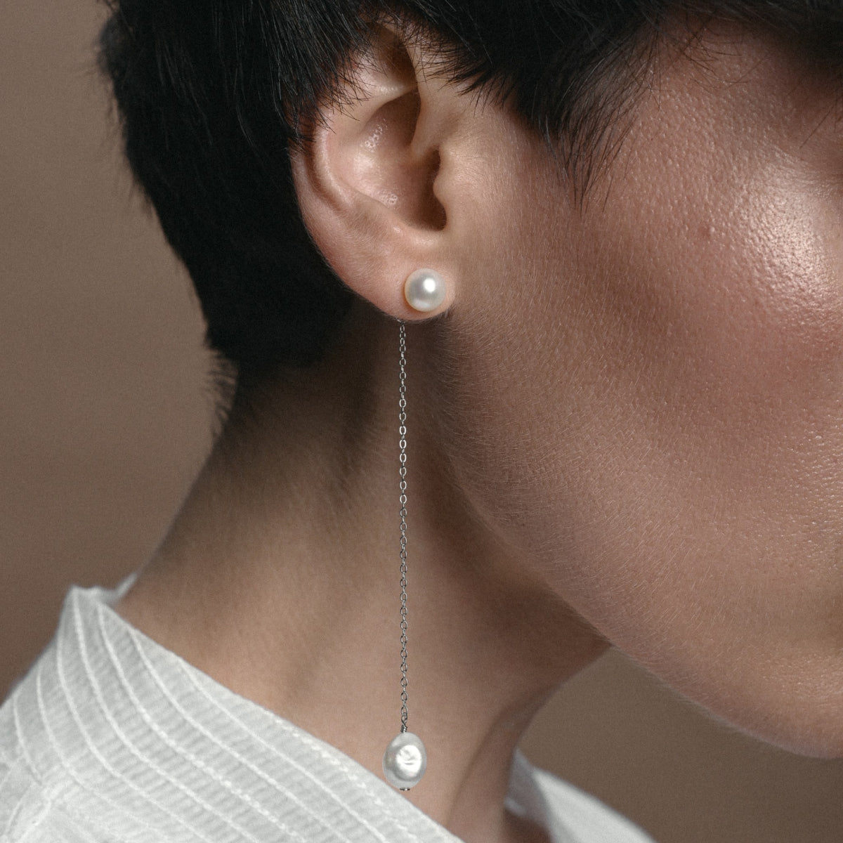 Baroque Pearl Earrings with silver chain 