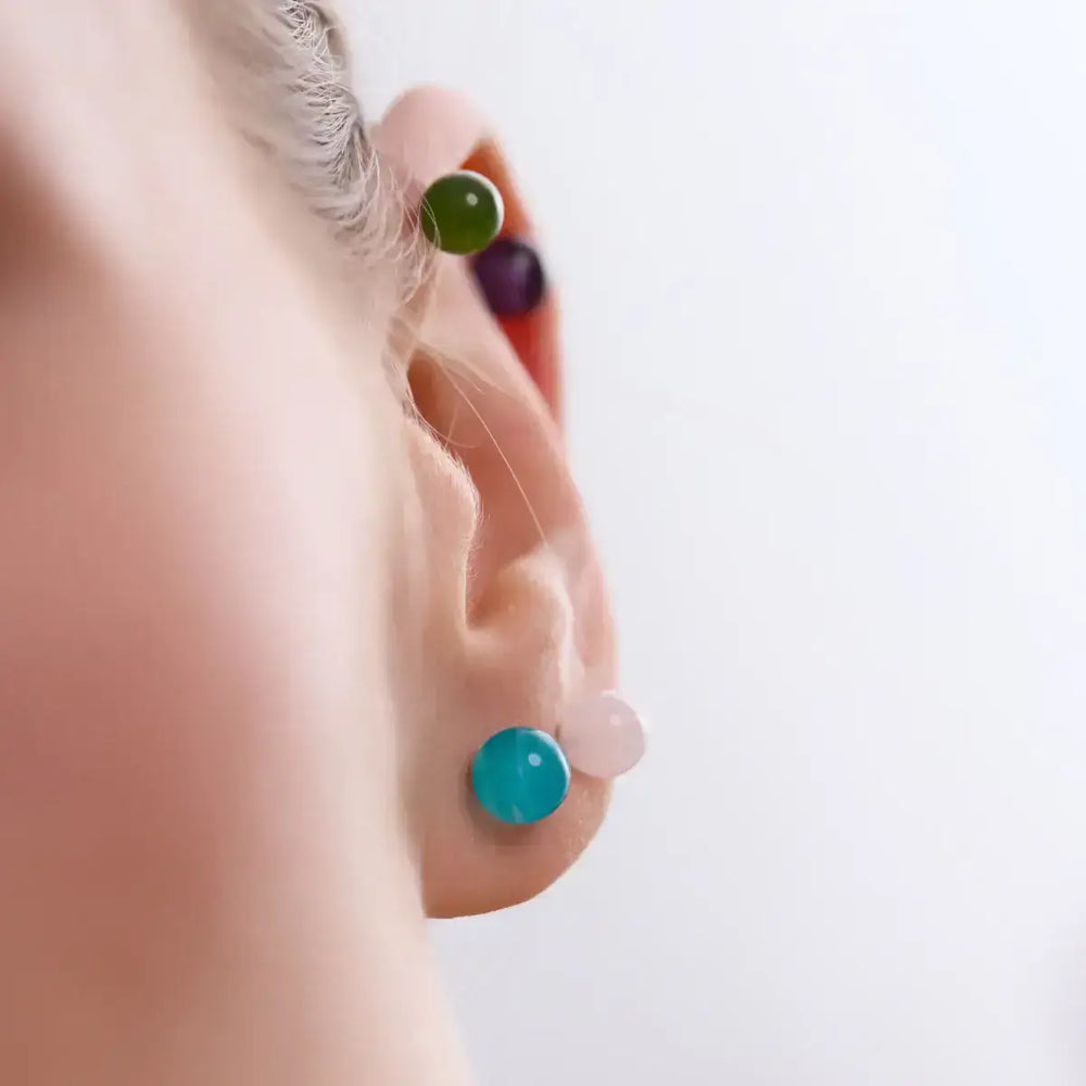 Stud earrings with jade, amethyst, amazonite, quartz gemstones