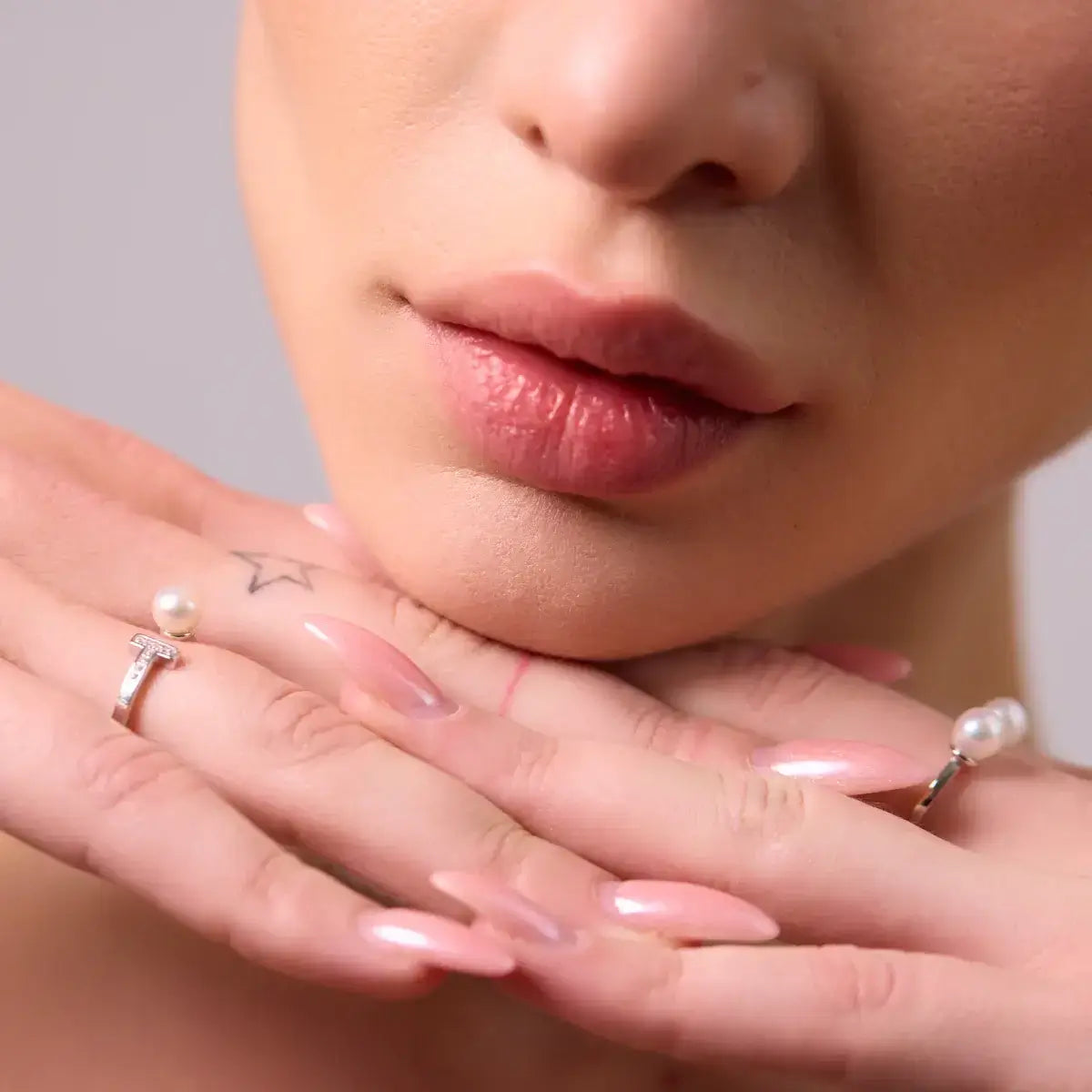 Sugar Pearl open ring with pearl and fianit and ivory ring