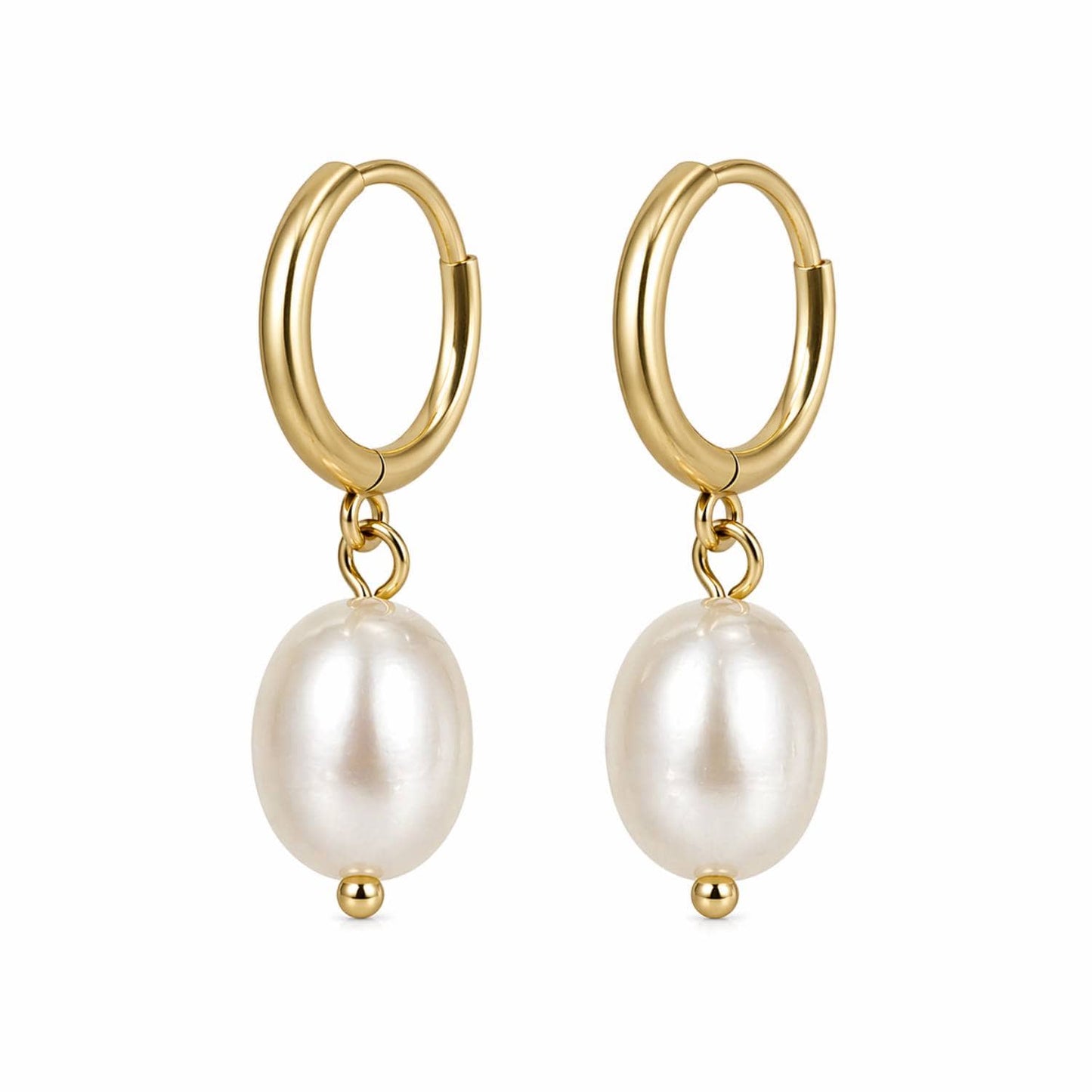 Baroque White Pearl Drop Earrings 6 mm, Gold photo