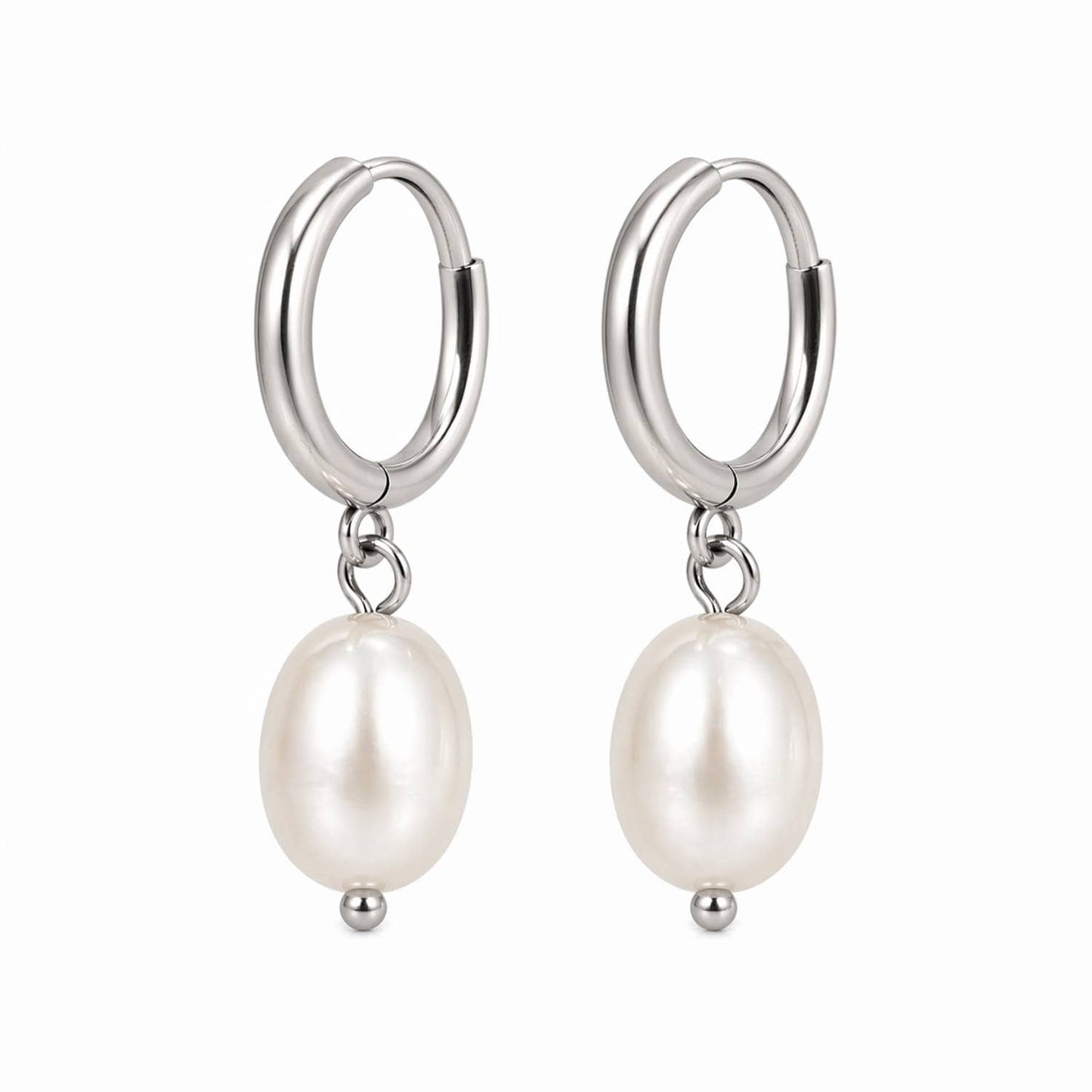 Baroque White Pearl Drop Earrings 6 mm, Silver photo