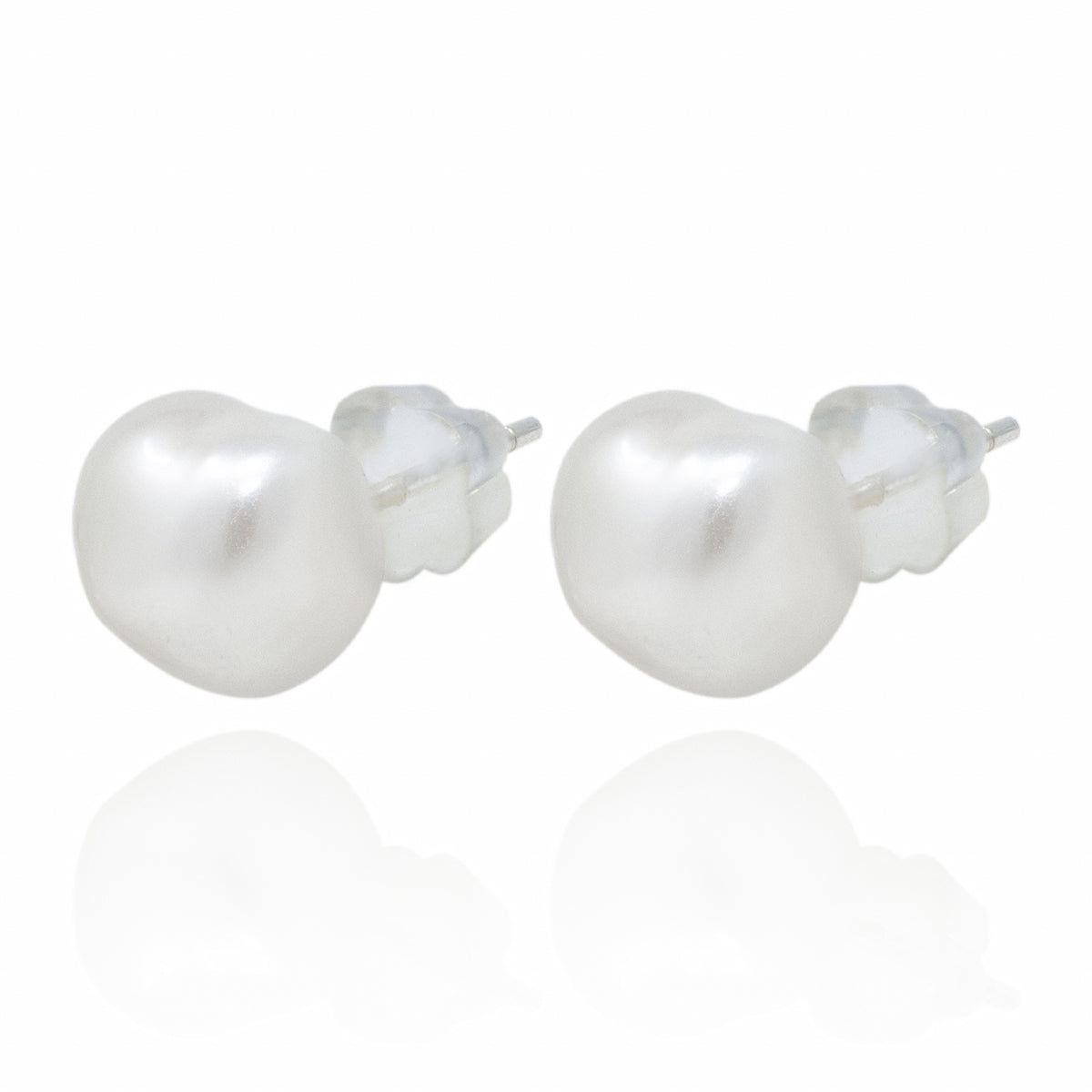 Stud earrings white baroque pearl of 7mm, silver metal