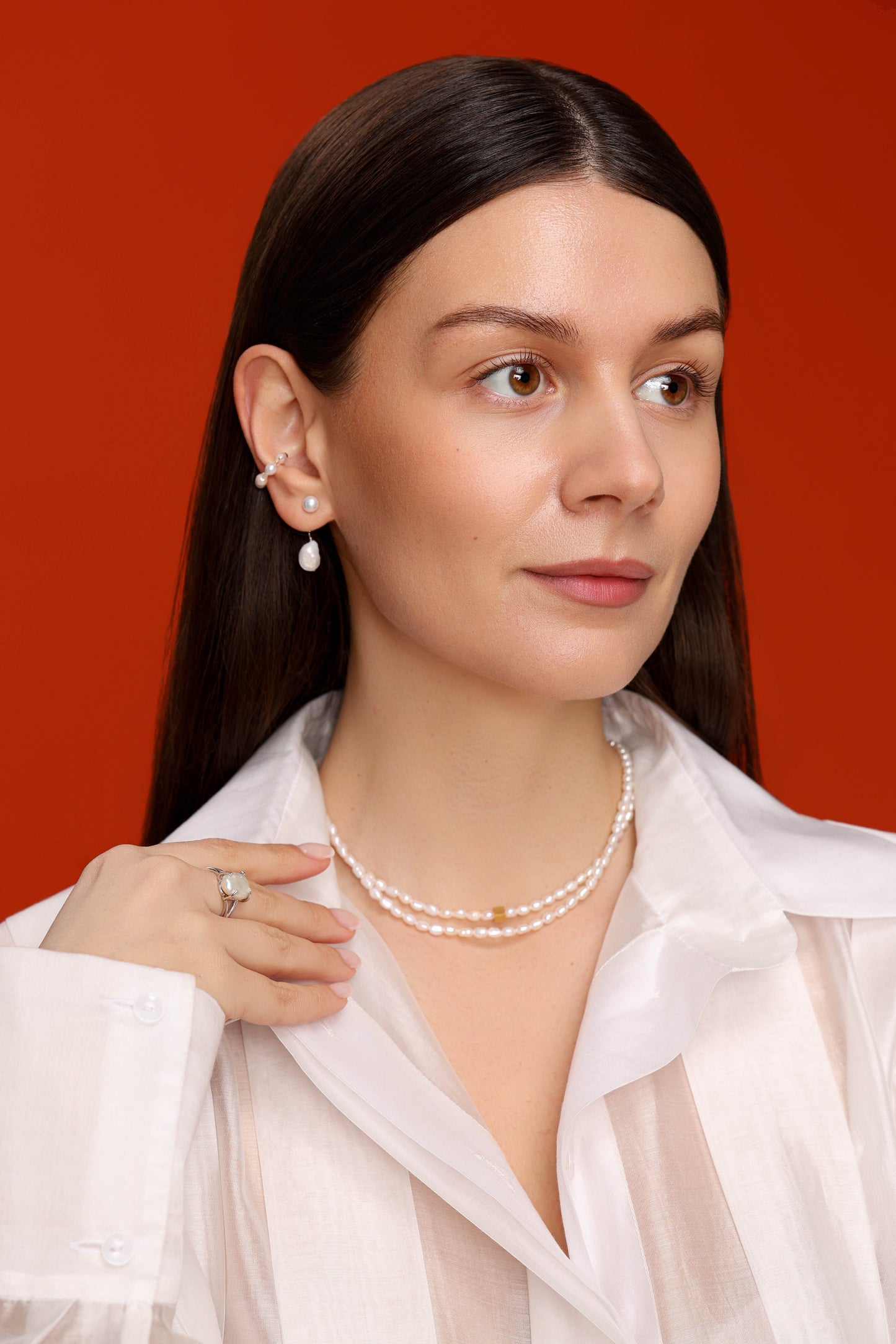 Choker Rice Pearls with Cube, Gold-Plated Silver photo