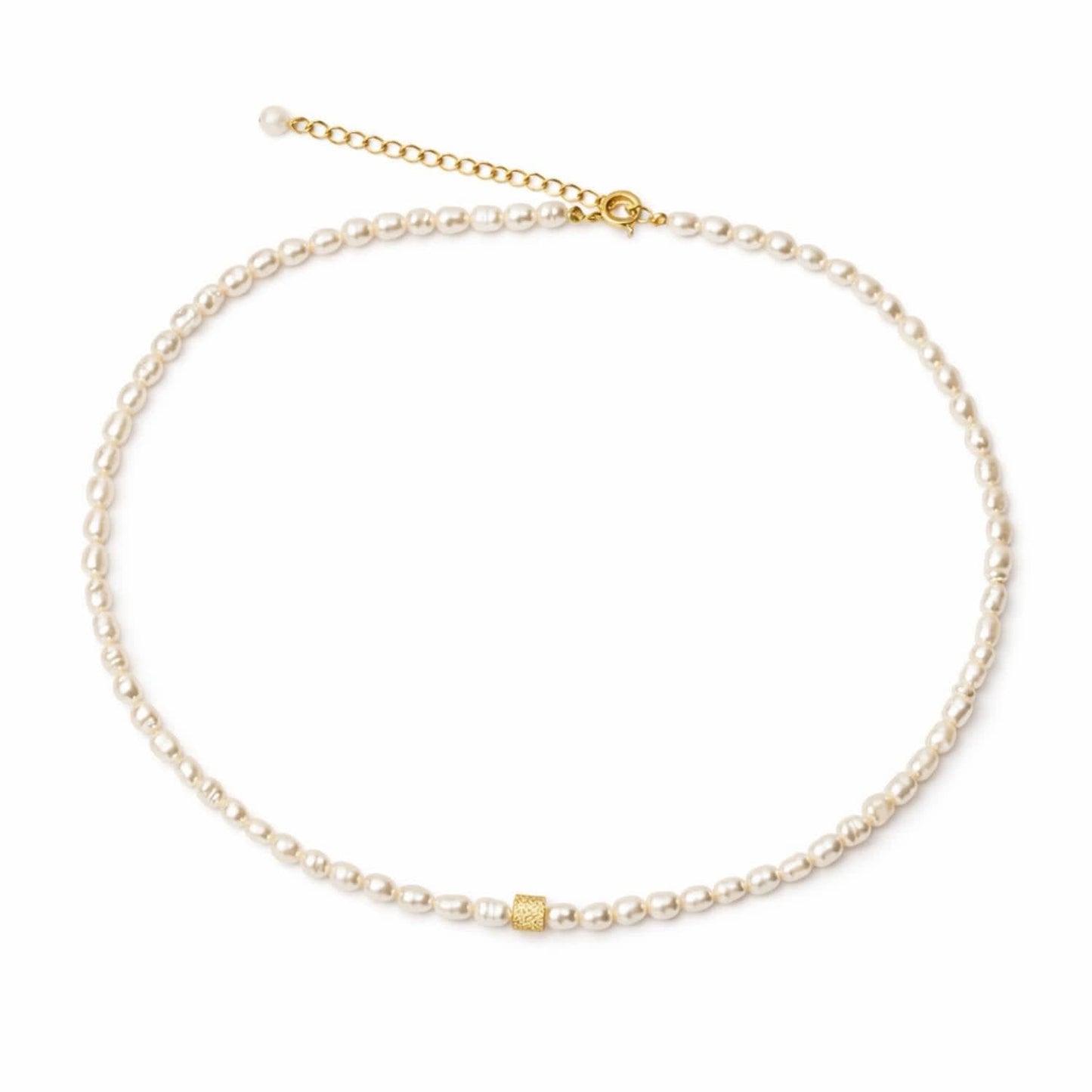 Choker Rice Pearls with Cube, Gold-Plated Silver photo