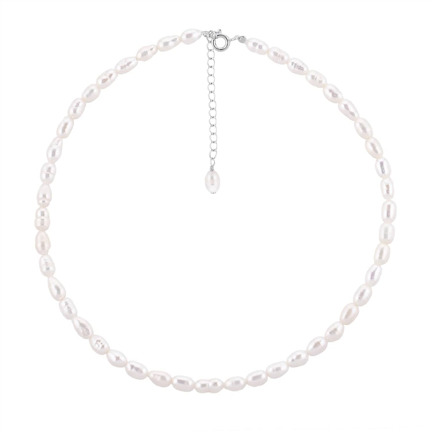 Choker white rice pearl 6 mm silver photo