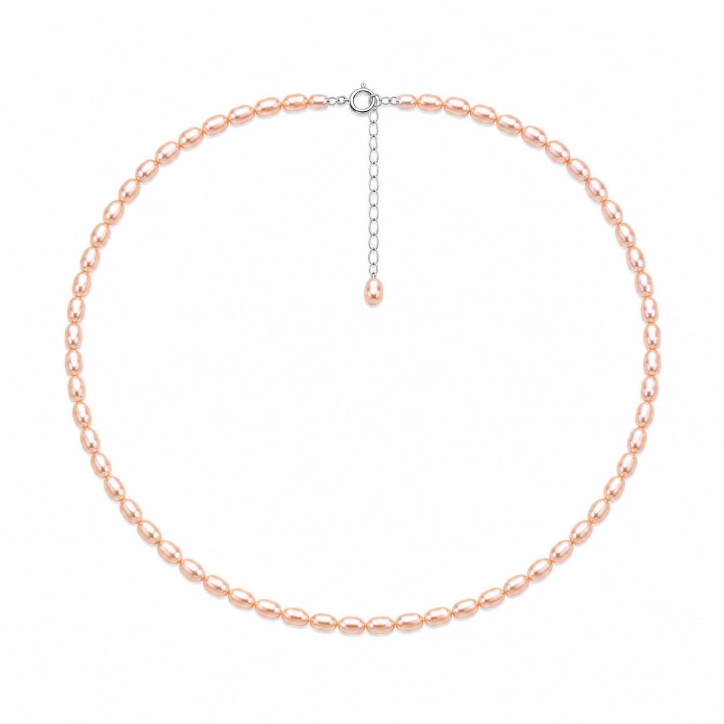 Choker with peach rice pearl 4 mm silver photo
