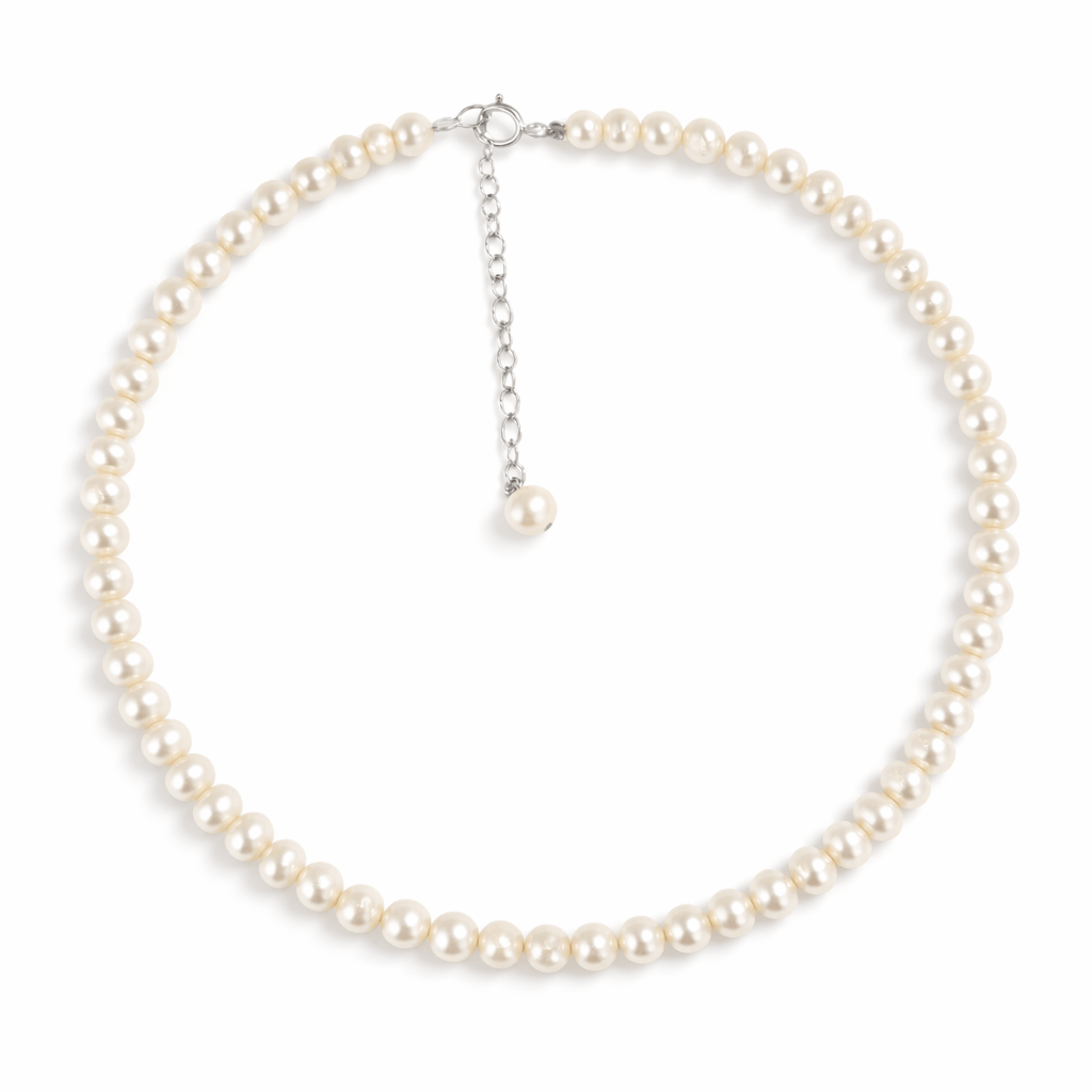 Choker with White Round Baroque Pearls, 6 mm photo