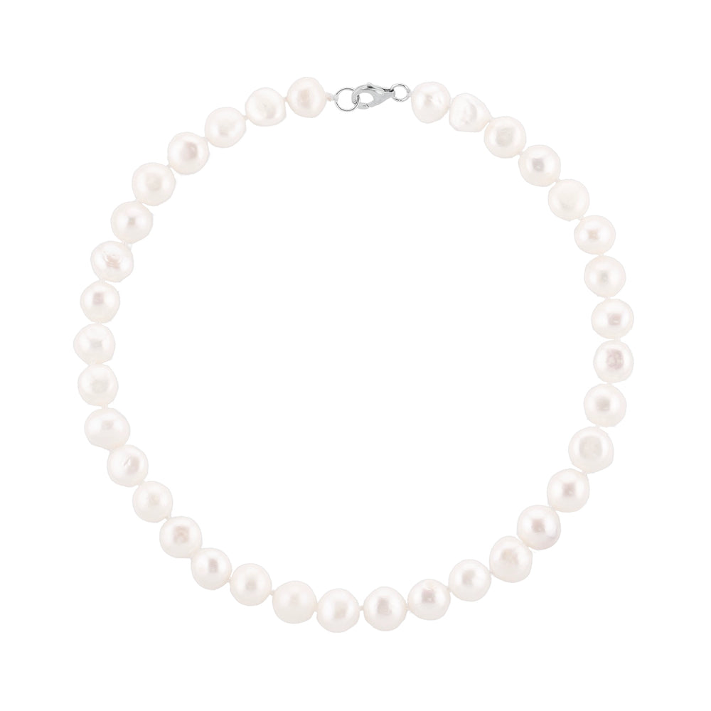 White choker with round baroque pearl 6 mm