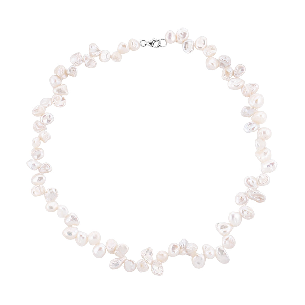 Necklace Choker with white Keshi pearls, silver