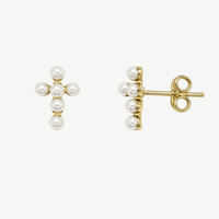 Cross Pearl Stud Earrings in Gold-Plated Silver photo