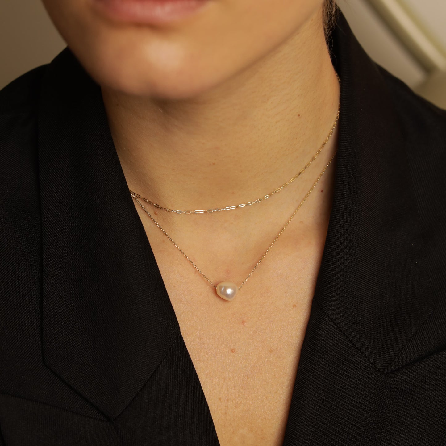 Double-Chain Necklace with Pearl Pendant photo