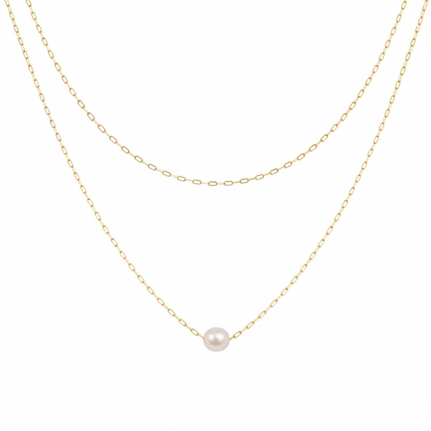 Double-Chain Necklace with Pearl Pendant photo