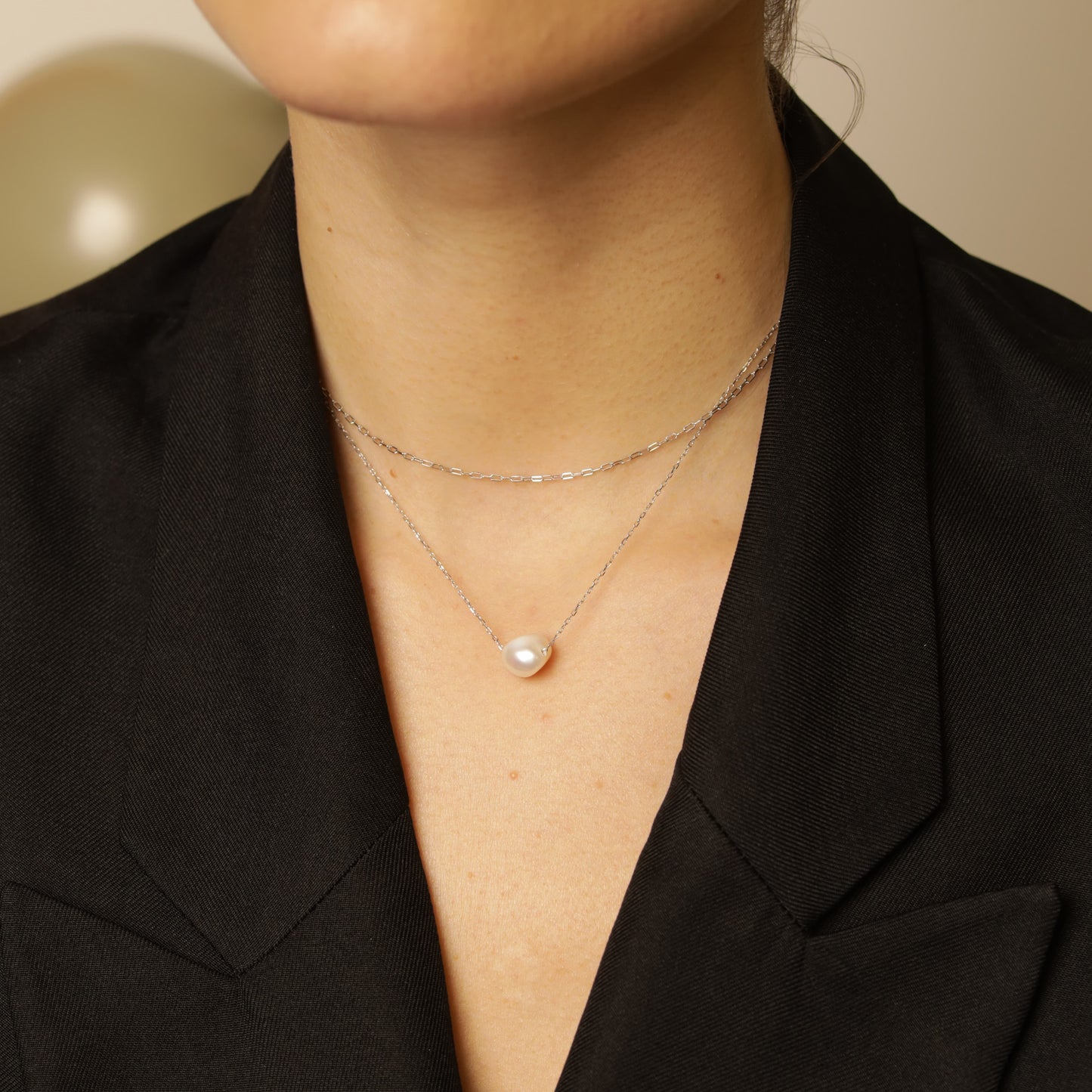 Double-Chain Necklace with Pearl Pendant photo