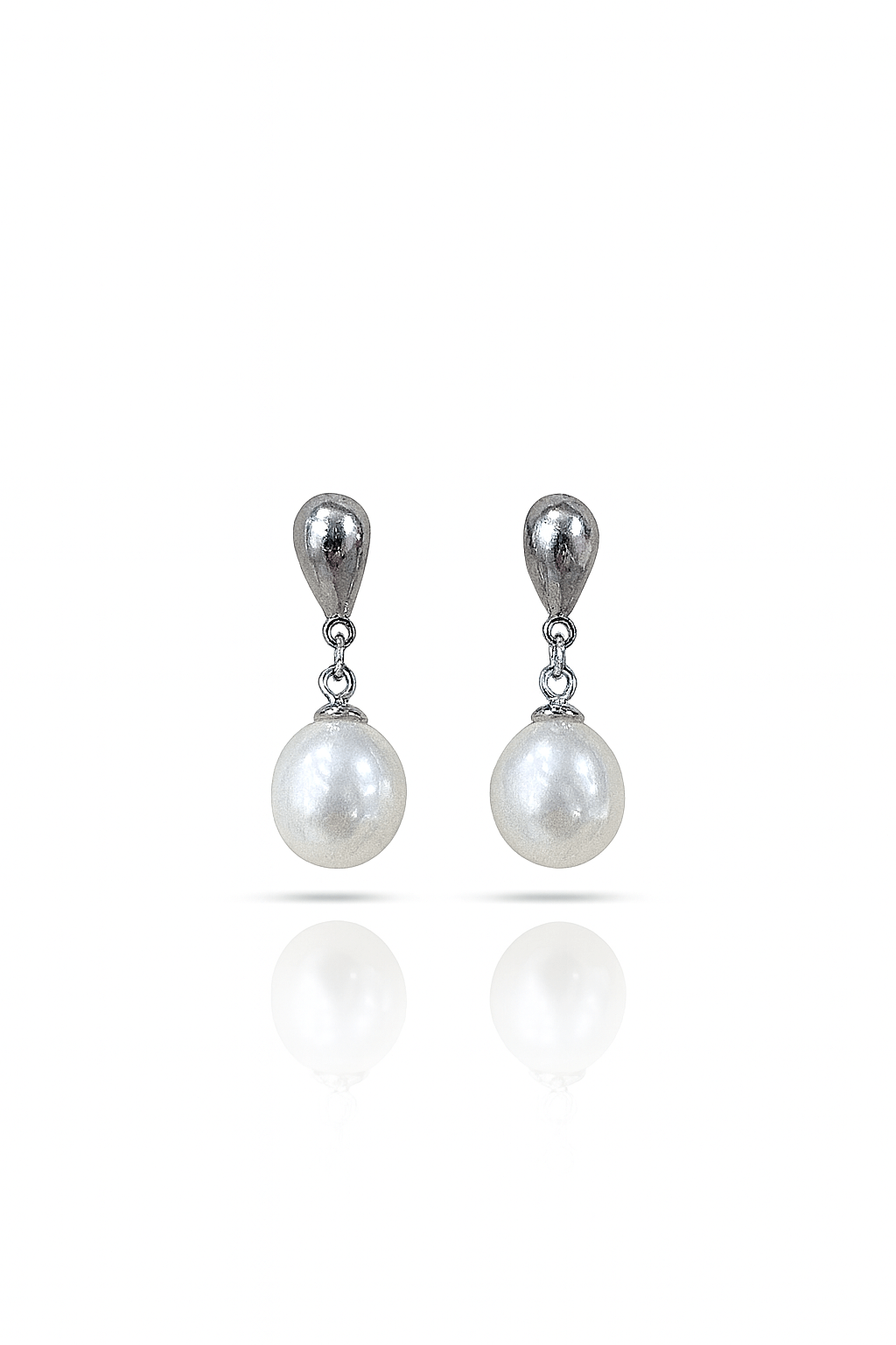 Drop earrings with white rice pearl, silver photo