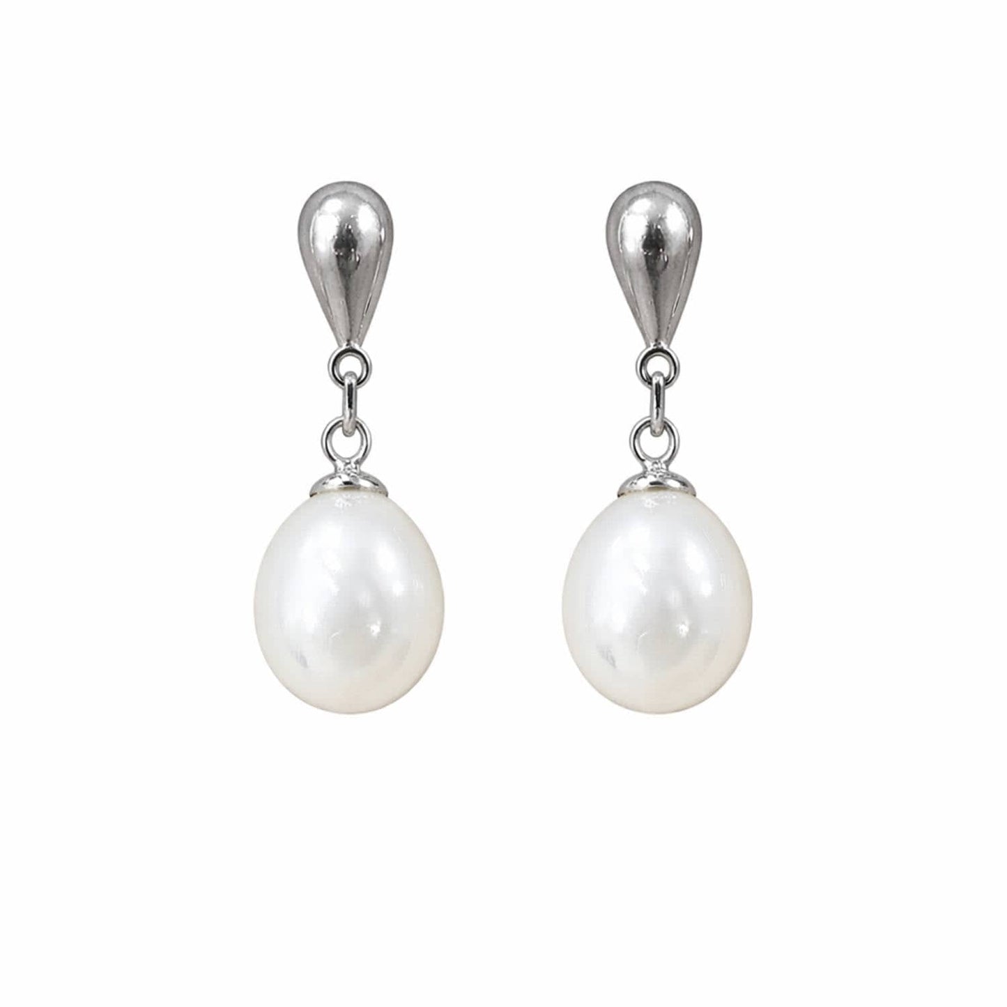 Drop earrings with white rice pearl, silver photo