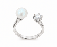 Duet Pearl & CZ Open Silver Ring photo