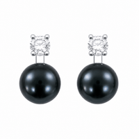 Formal black pearl stud earrings with cubic zirconia, silver photo