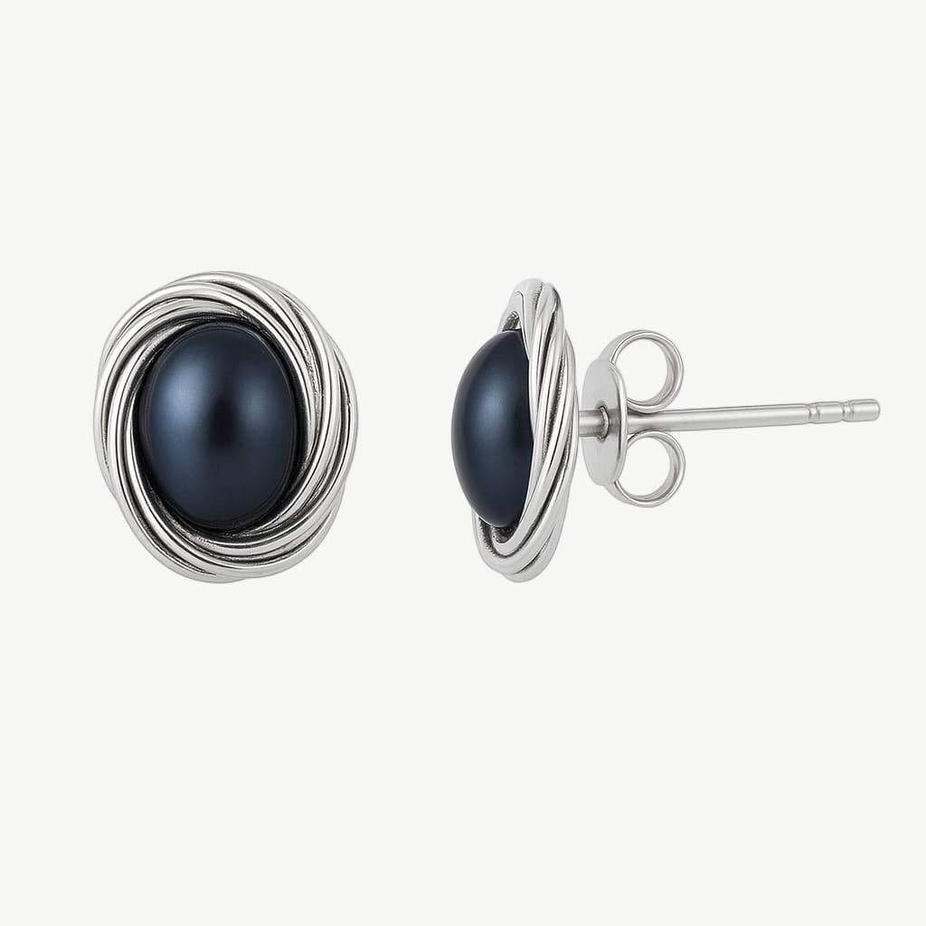 Formal black rice pearl stud earrings, silver photo