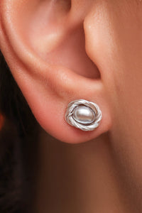 Formal gray pearl stud earrings, silver photo