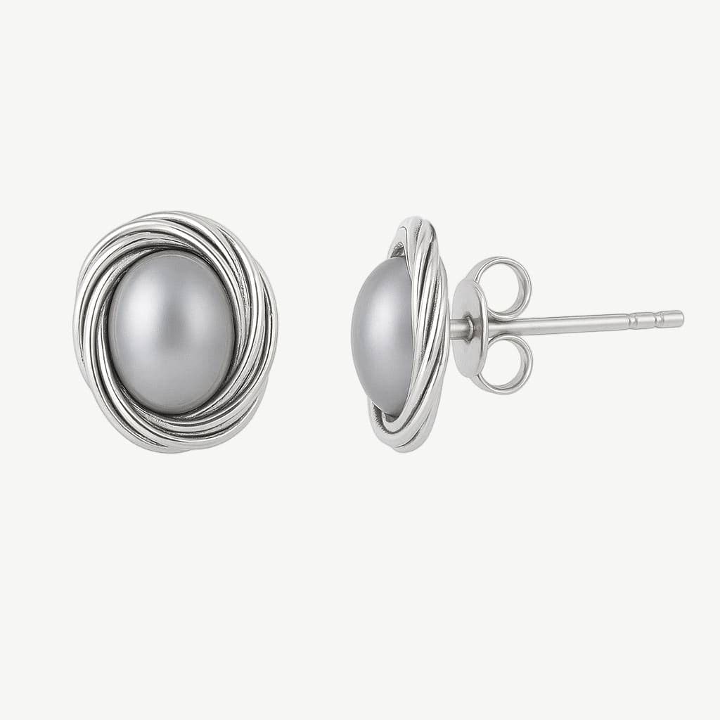Formal grey pearl stud earrings, silver photo